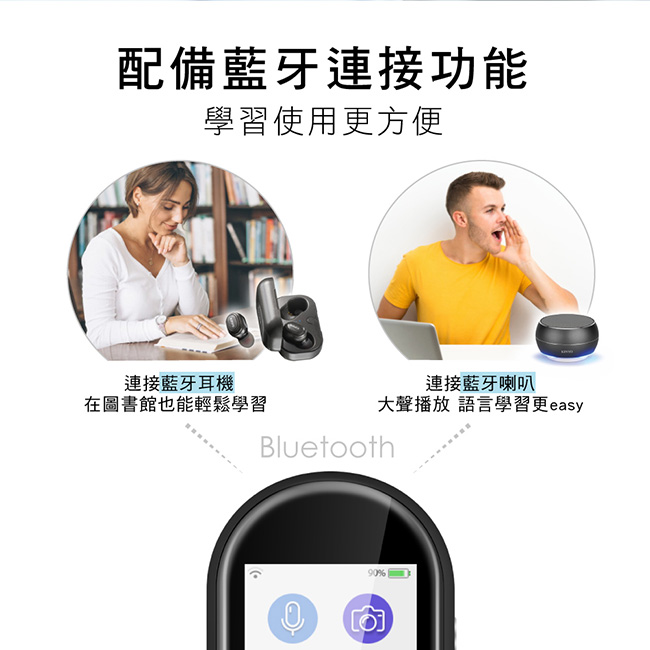 配備藍牙連接功能學習使用更方便連接藍牙耳機連接藍牙喇叭在圖書館也能輕鬆學習大聲播放 語言學習更easyBluetooth90