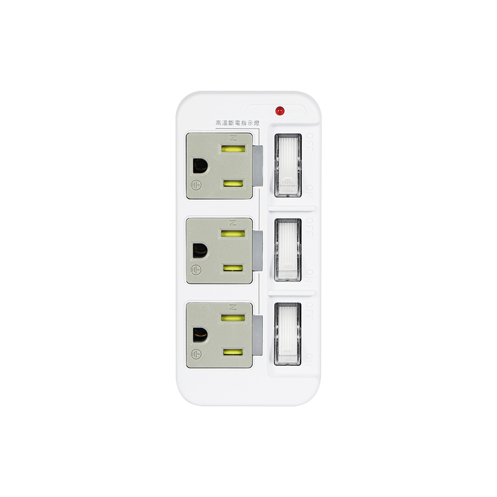 3P高溫斷電3開3插分接器